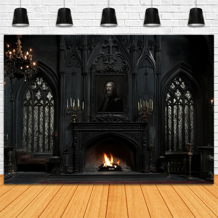 Antique Photo Backdrop Dark Manor Fireside Vintage Backdrop CSH57-110