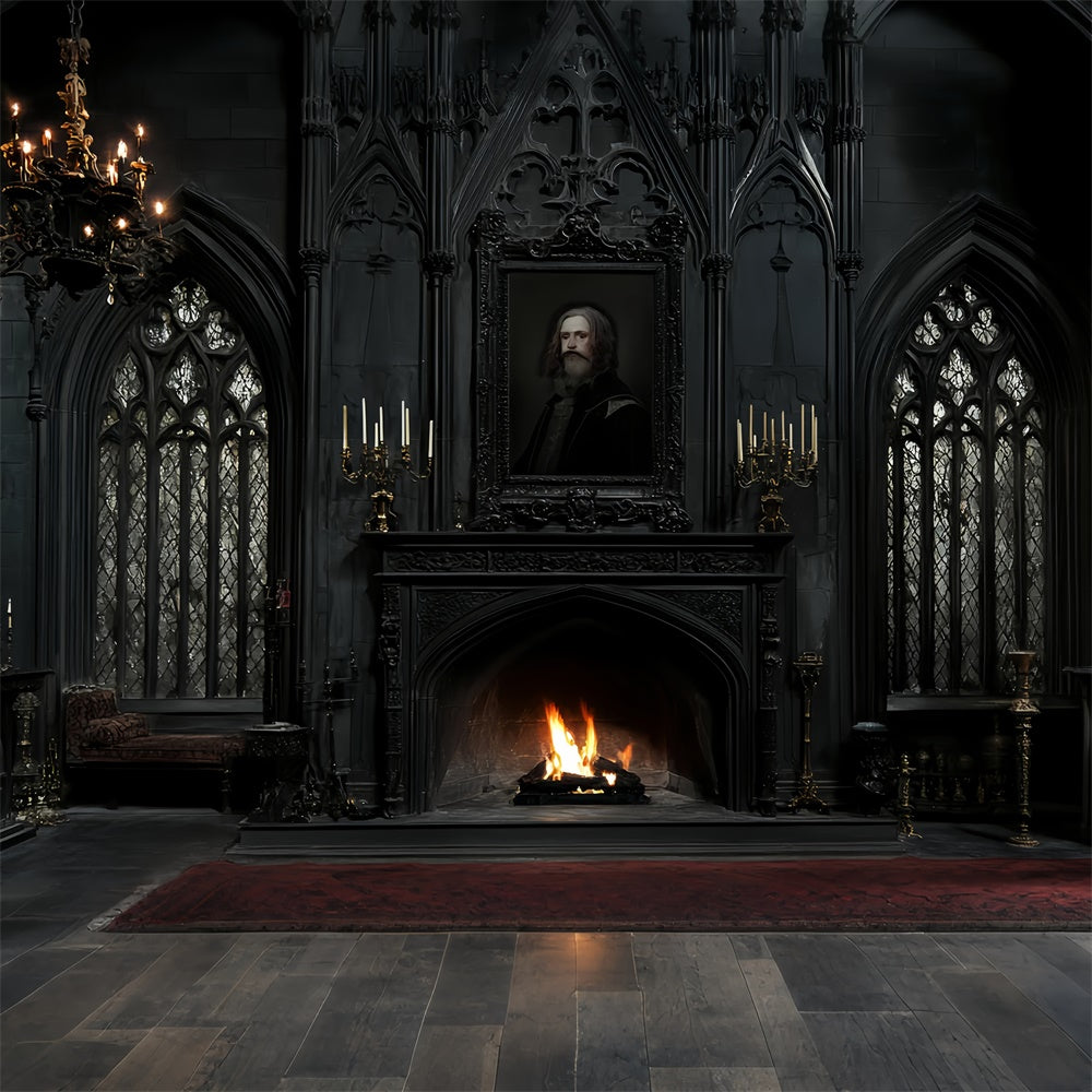 Antique Photo Backdrop Dark Manor Fireside Vintage Backdrop CSH57-110