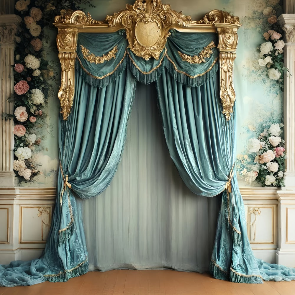 Baroque Backdrop Royal Teal Drape Vintage Photo Backdrop CSH57-138