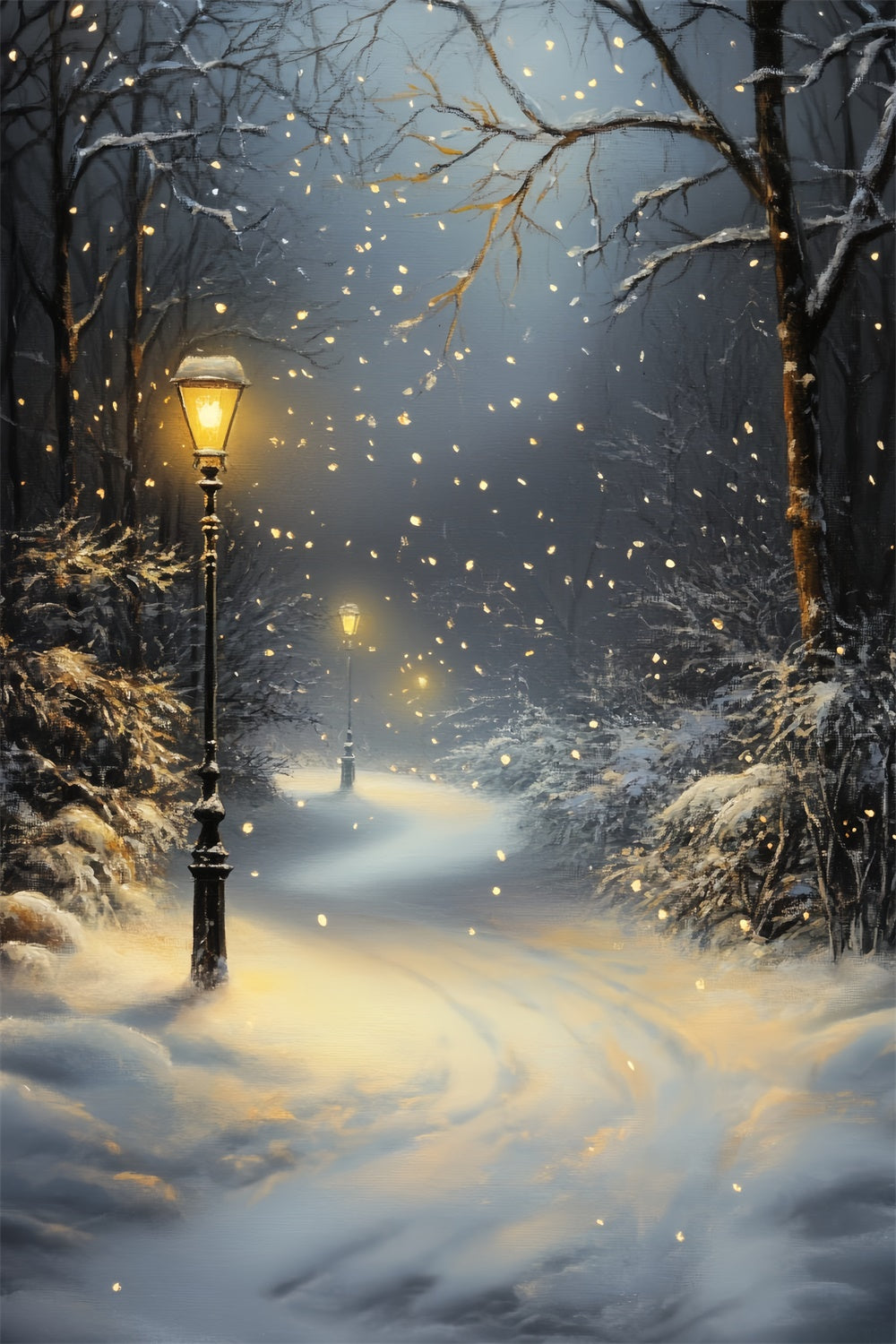Winter Forest Backdrop Snowfall Lantern Path Backdrop CSH57-151
