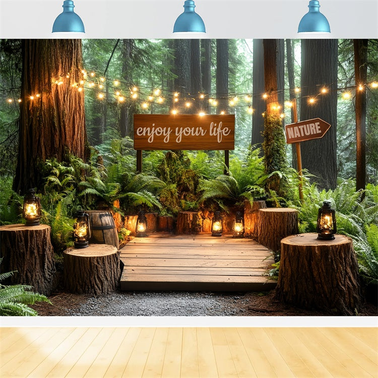 Forest Photo Backdrop Woodsy Lantern Lounge Backdrop CSH57-168