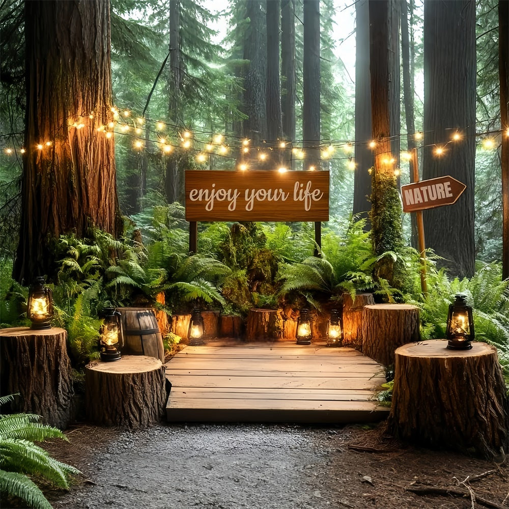 Forest Photo Backdrop Woodsy Lantern Lounge Backdrop CSH57-168