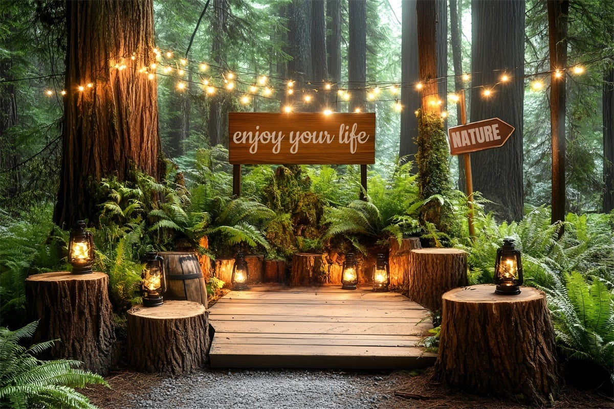 Forest Photo Backdrop Woodsy Lantern Lounge Backdrop CSH57-168