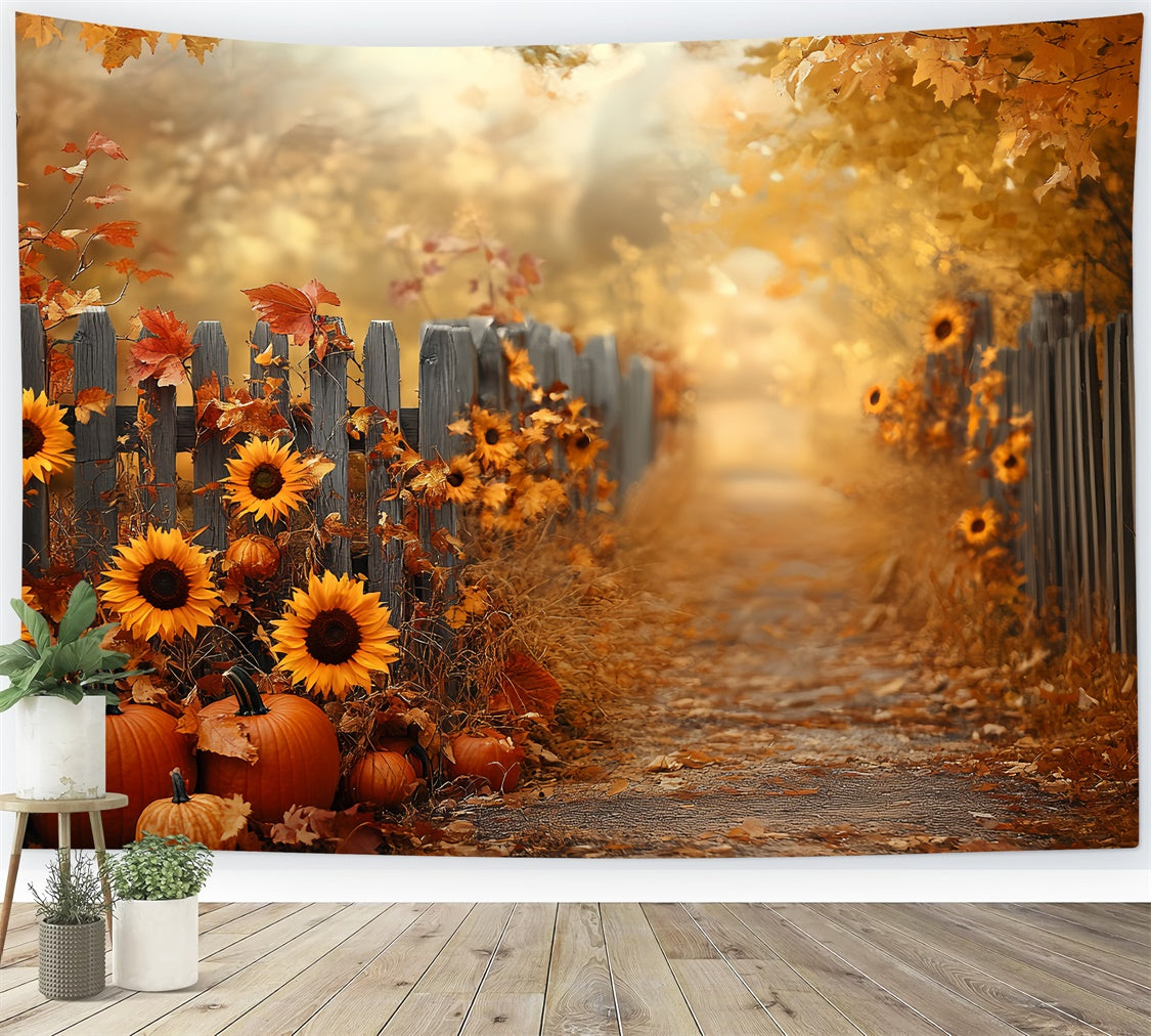 Autumn Photo Backdrop Sunflower Fence Harvest Backdrop CSH57-183