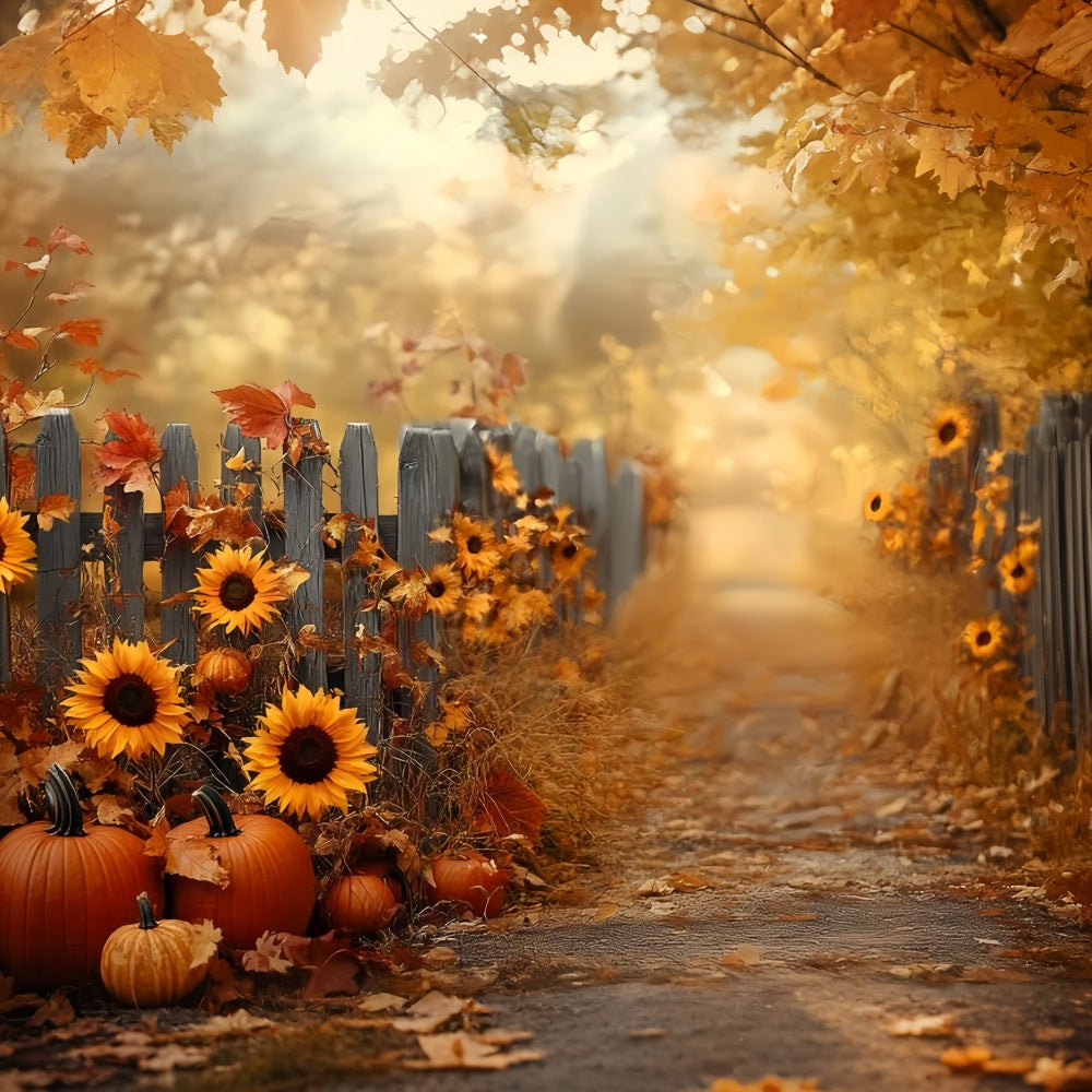 Autumn Photo Backdrop Sunflower Fence Harvest Backdrop CSH57-183