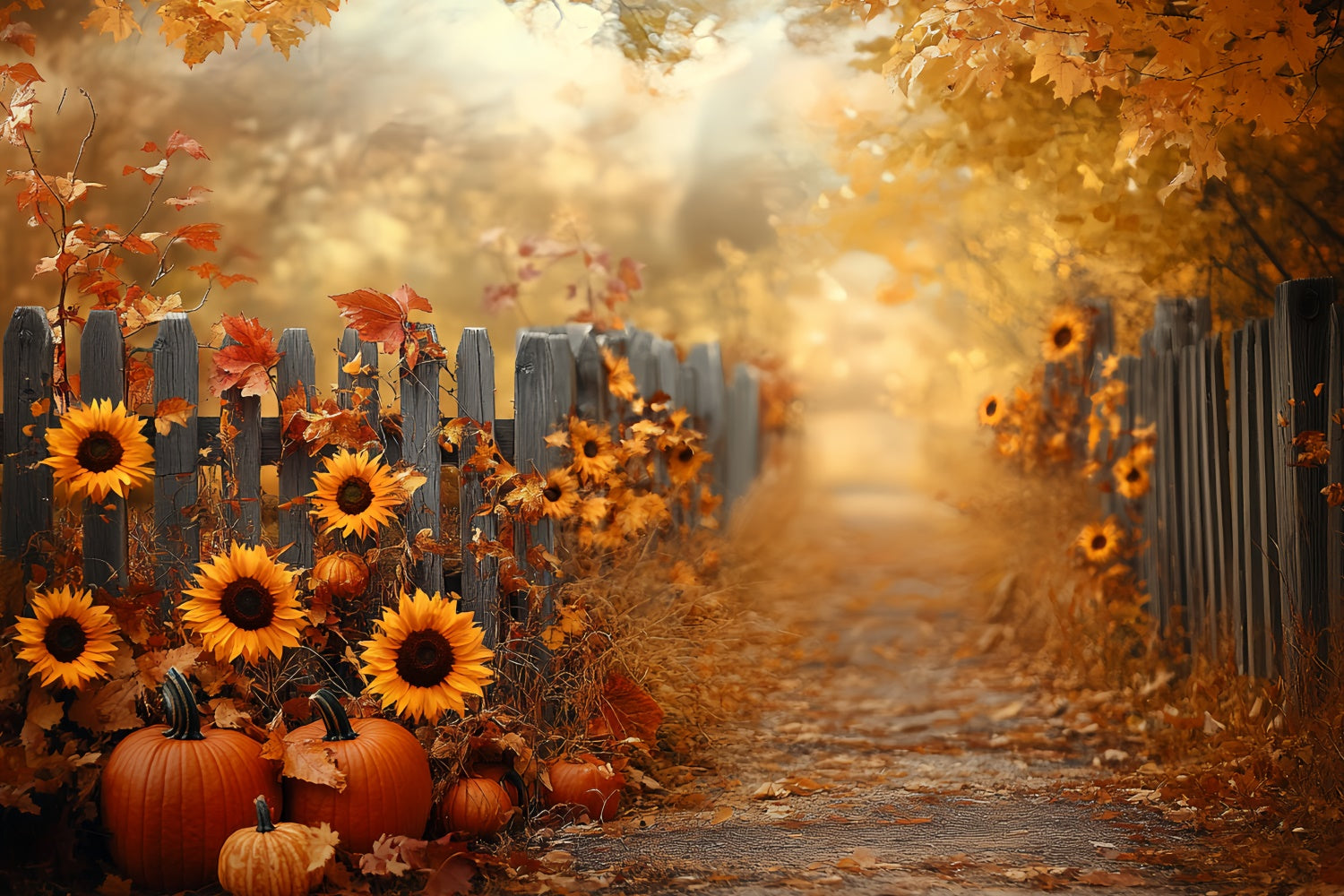Autumn Photo Backdrop Sunflower Fence Harvest Backdrop CSH57-183