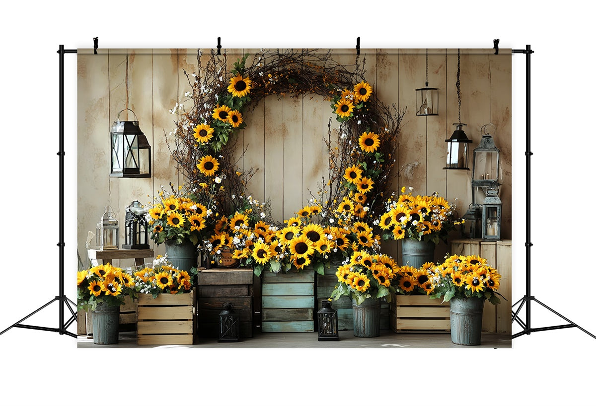 Fall Backdrops Wooden Wall Sunflower Wreath Backdrop CSH57-186
