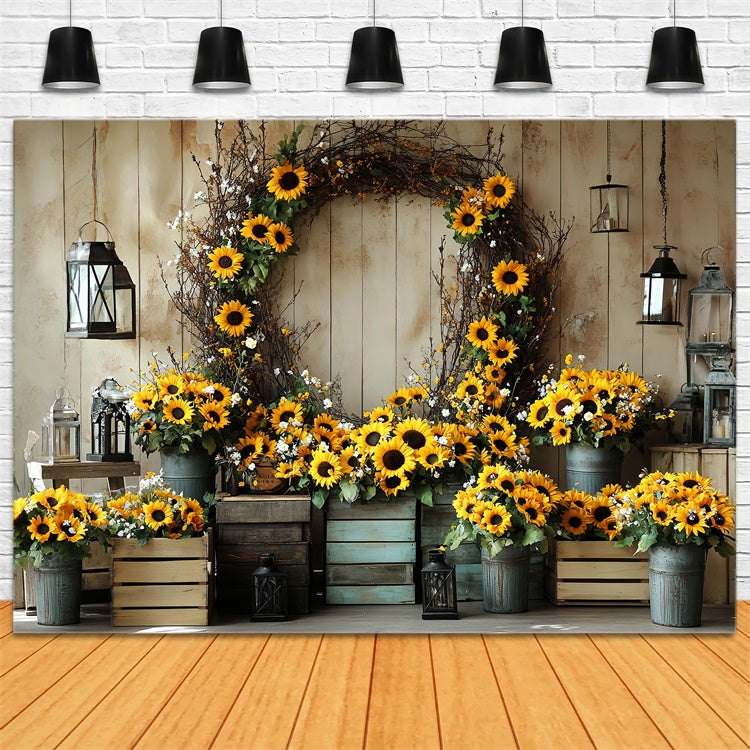 Fall Backdrops Wooden Wall Sunflower Wreath Backdrop CSH57-186