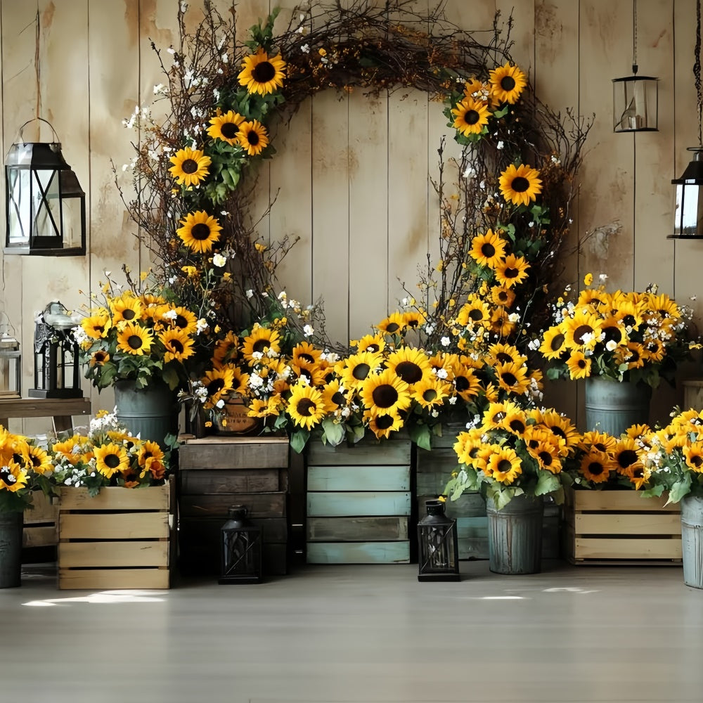 Fall Backdrops Wooden Wall Sunflower Wreath Backdrop CSH57-186