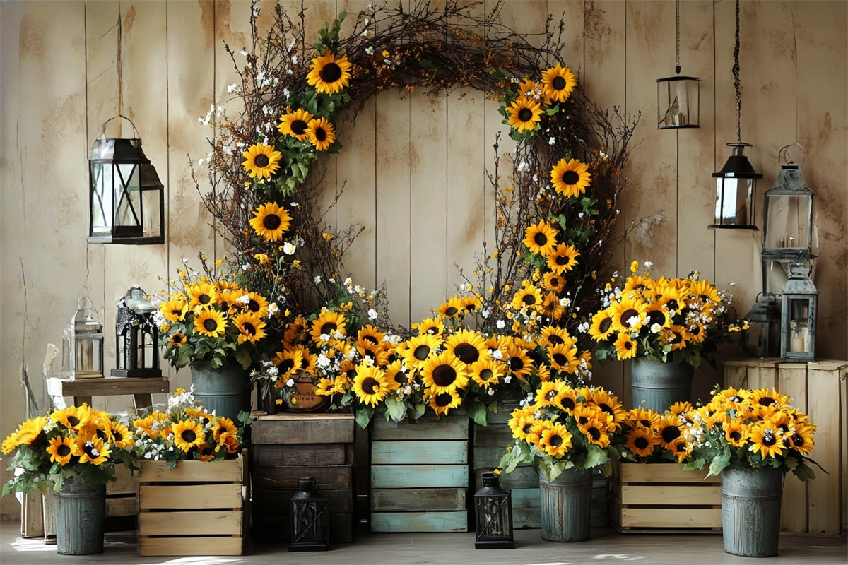 Fall Backdrops Wooden Wall Sunflower Wreath Backdrop CSH57-186