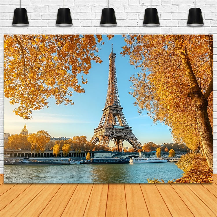 Fall Photo Backdrop Eiffel Maple River View Backdrop CSH57-190