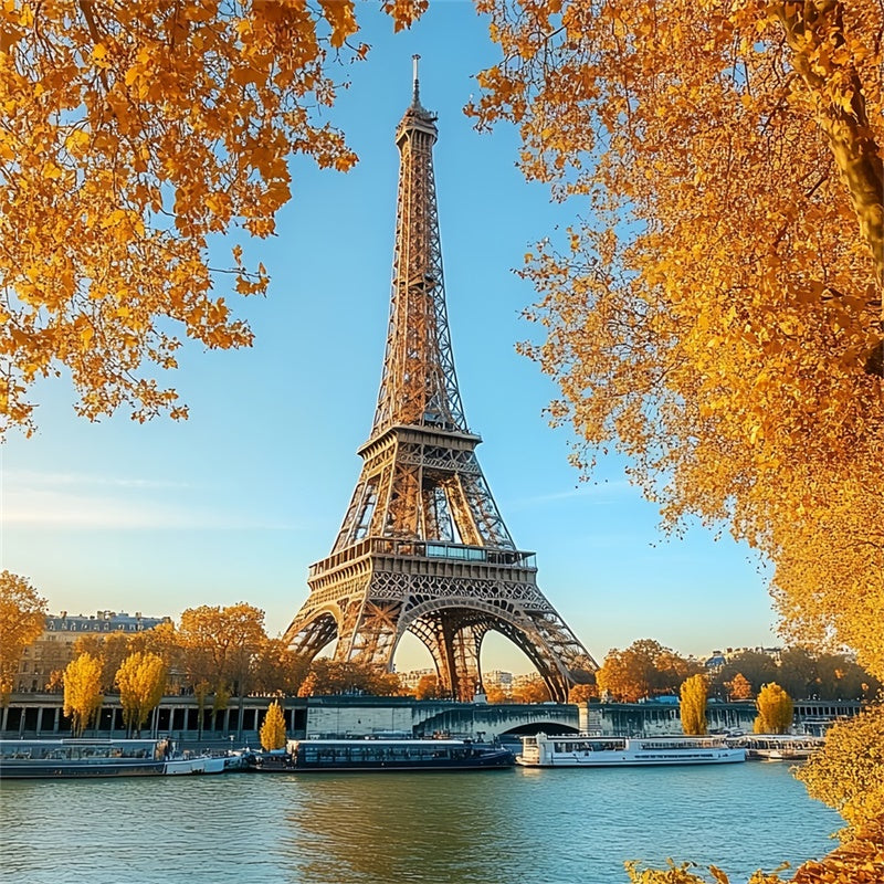Fall Photo Backdrop Eiffel Maple River View Backdrop CSH57-190
