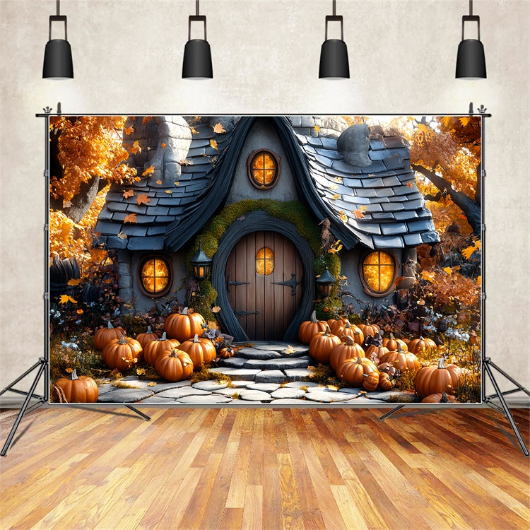 Autumn Photo Backdrop Whimsical Pumpkin House Backdrop CSH57-192