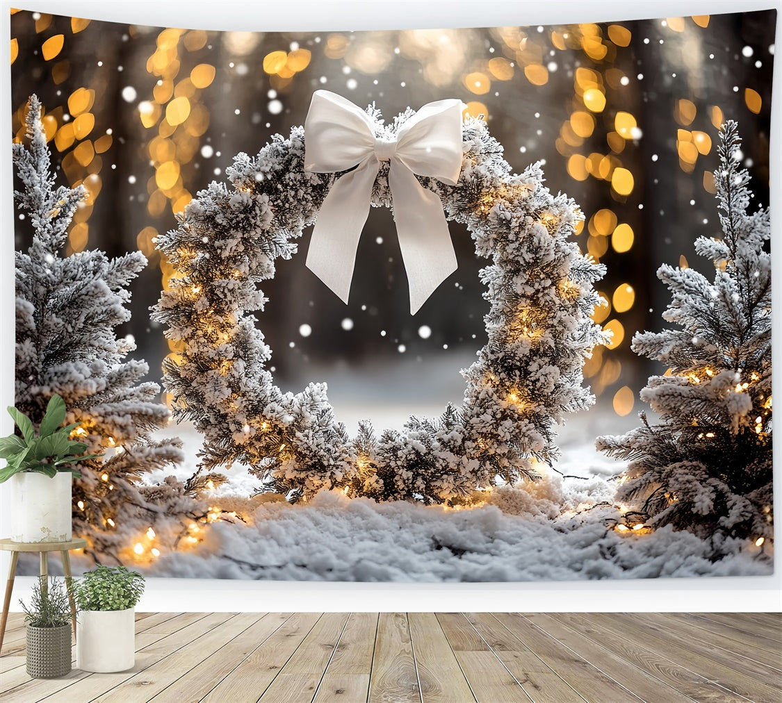 Winter Photo Backdrop Frosted Pine Wreath Backdrop CSH57-231