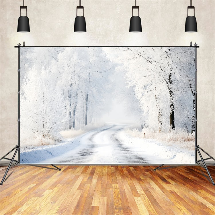 Winter Forest Backdrop Silent Snow Curve Road Backdrop CSH57-240