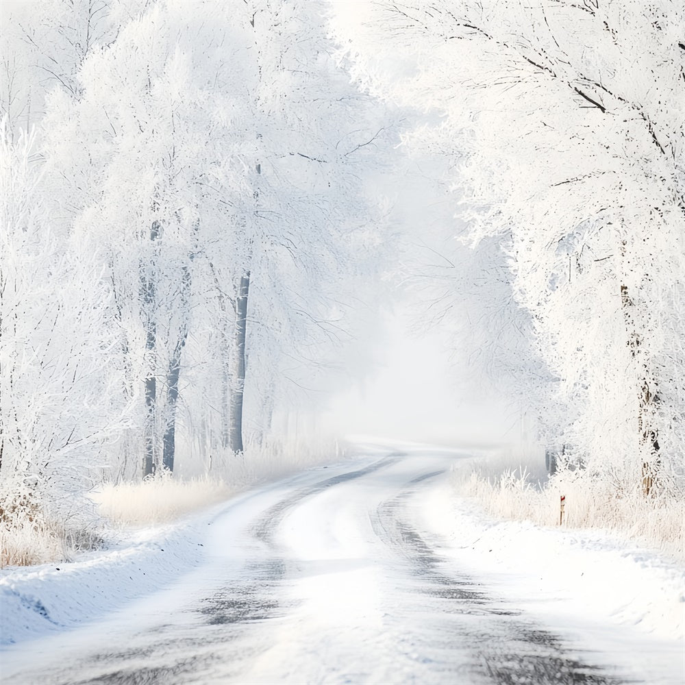 Winter Forest Backdrop Silent Snow Curve Road Backdrop CSH57-240