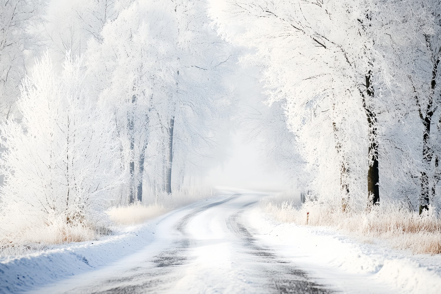 Winter Forest Backdrop Silent Snow Curve Road Backdrop CSH57-240