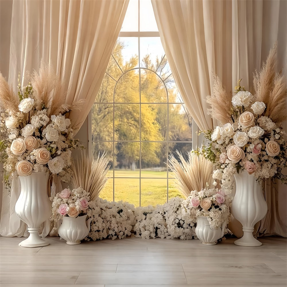 Boho Photo Backdrop Cream Rose Window Garden Backdrop CSH57-294