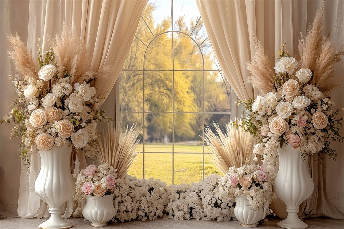 Boho Photo Backdrop Cream Rose Window Garden Backdrop CSH57-294