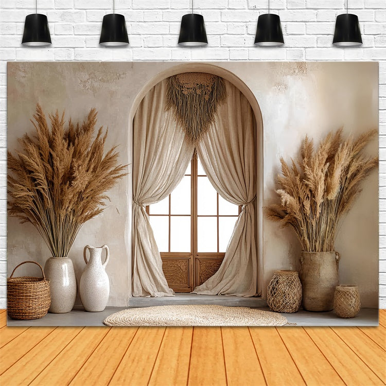 Bohemian Style Backdrop Pampas Window Retreat Backdrop CSH57-309