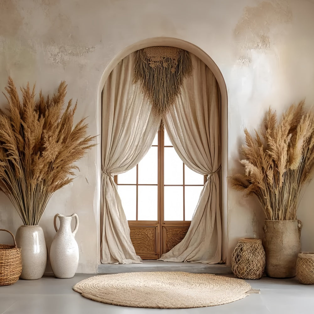 Bohemian Style Backdrop Pampas Window Retreat Backdrop CSH57-309