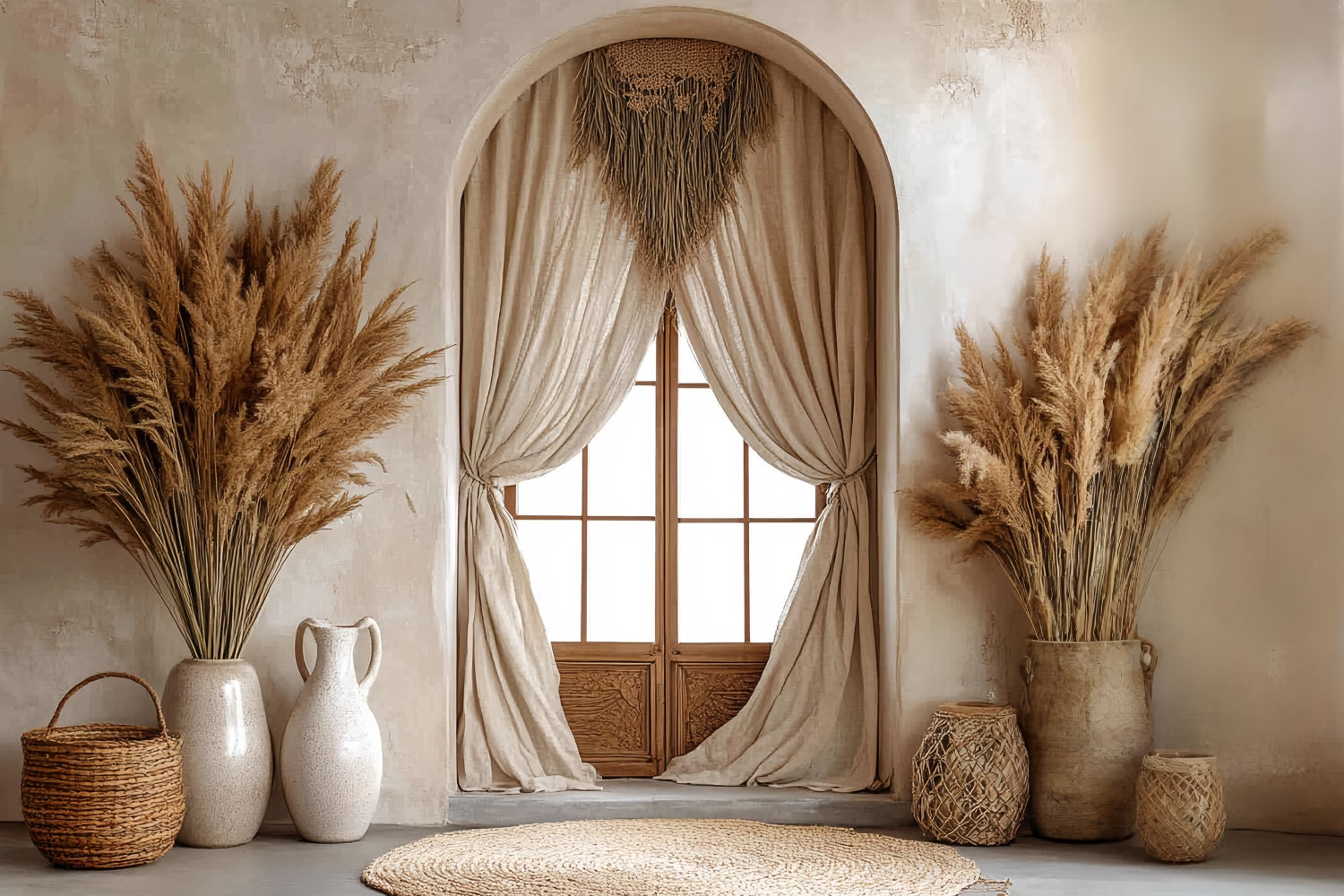 Bohemian Style Backdrop Pampas Window Retreat Backdrop CSH57-309
