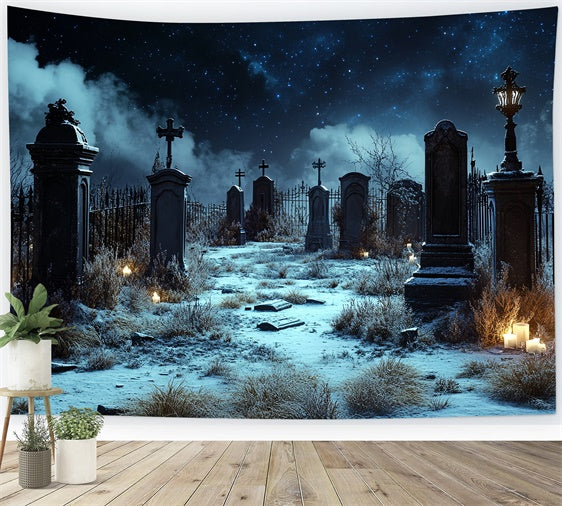 Halloween Graveyard Backdrop Starlit Cemetery Silence Backdrop CSH57-66