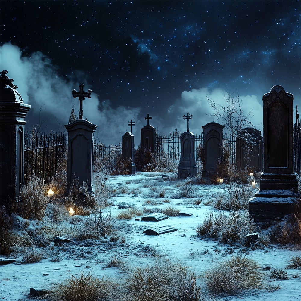Halloween Graveyard Backdrop Starlit Cemetery Silence Backdrop CSH57-66