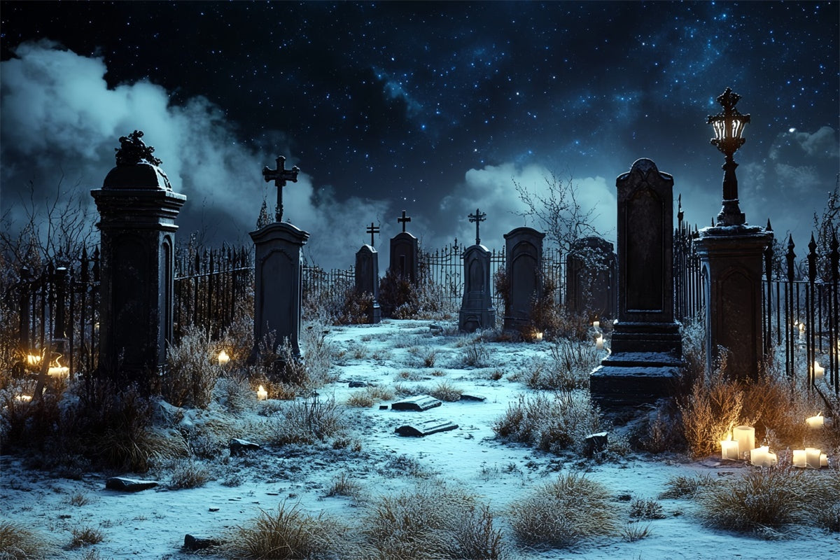 Halloween Graveyard Backdrop Starlit Cemetery Silence Backdrop CSH57-66