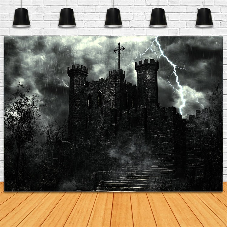 Halloween Backdrops Lightning Haunted Castle Backdrop CSH57-73