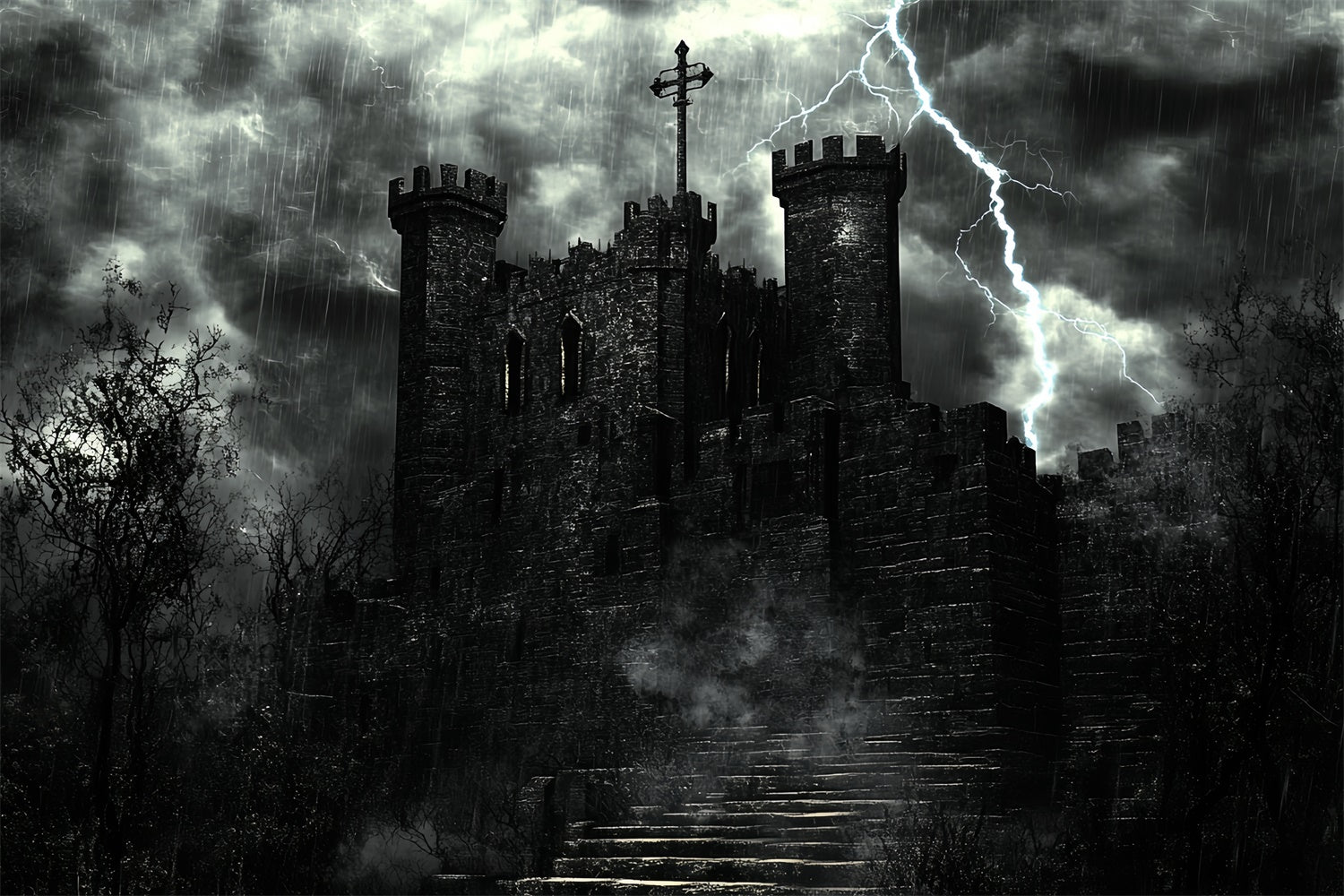 Halloween Backdrops Lightning Haunted Castle Backdrop CSH57-73