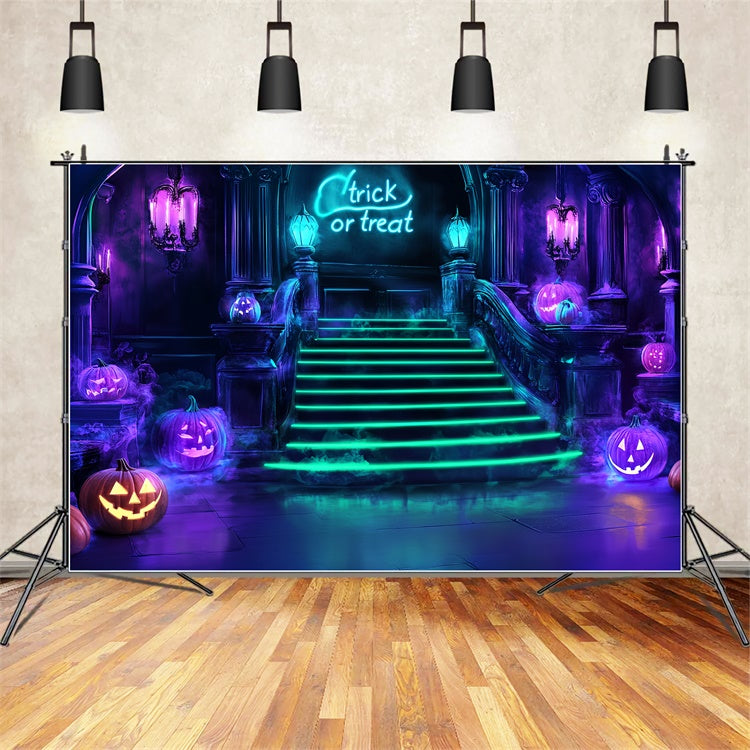 Halloween Picture Backdrop Neon Staircase Fright Backdrop CSH57-79
