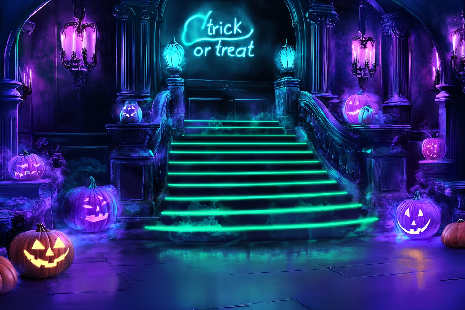 Halloween Picture Backdrop Neon Staircase Fright Backdrop CSH57-79