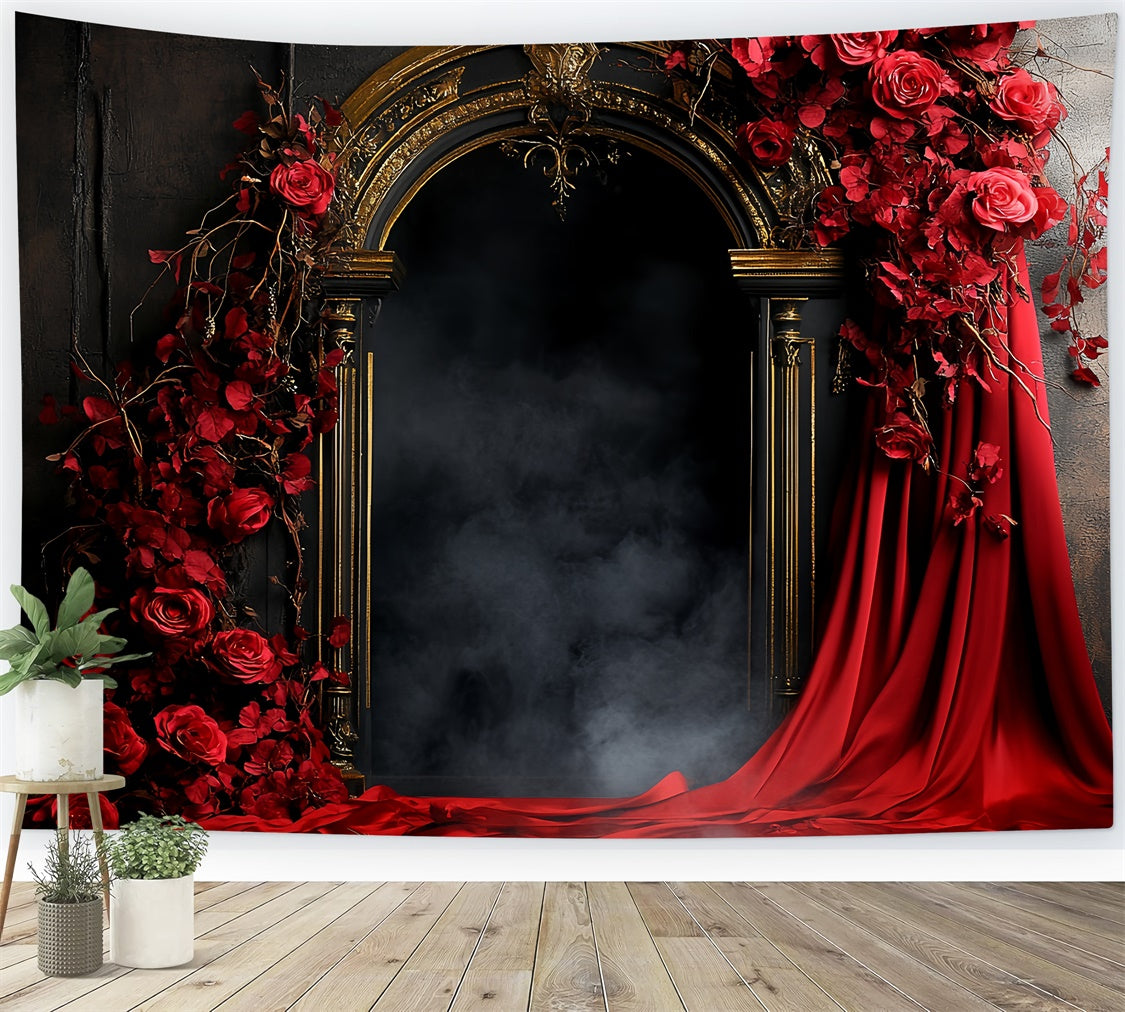 Vintage Backdrops Golden Arch Crimson Roses Backdrop CSH57-86