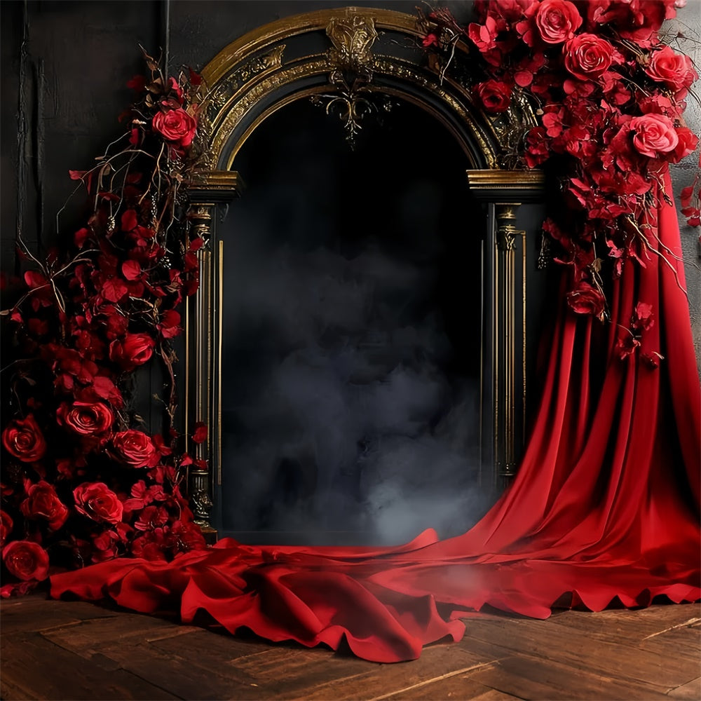 Vintage Backdrops Golden Arch Crimson Roses Backdrop CSH57-86