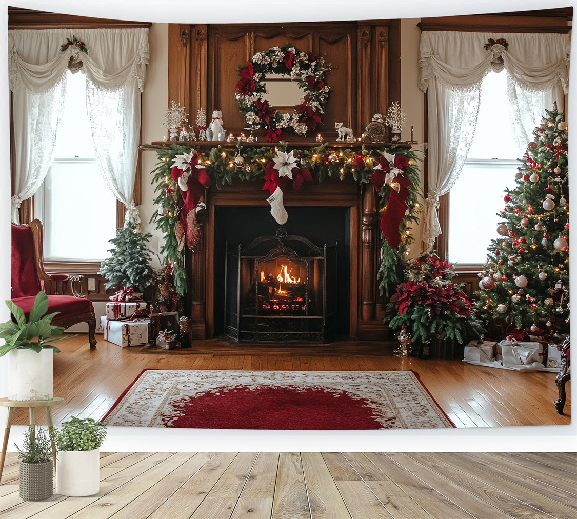 Vintage Christmas Backdrop Cozy Fireplace Cheer Backdrop CSH57-91