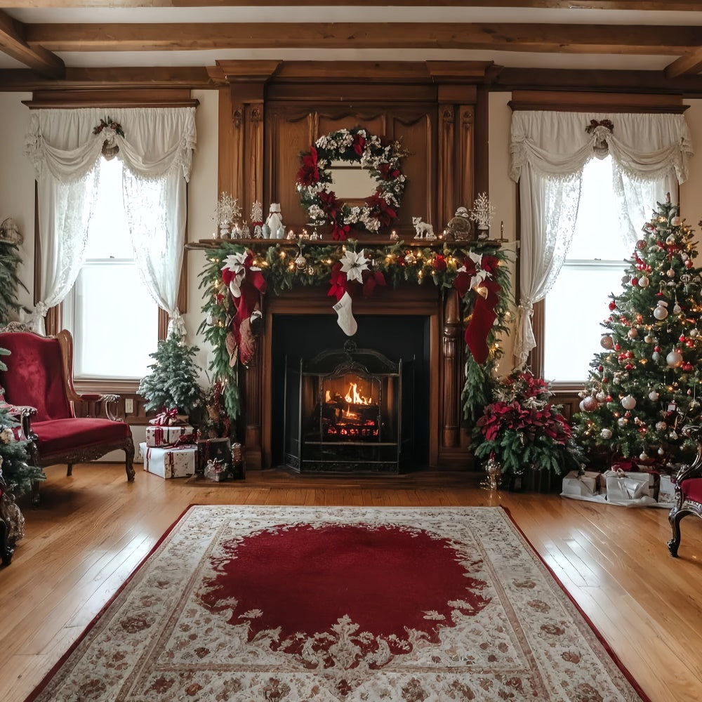 Vintage Christmas Backdrop Cozy Fireplace Cheer Backdrop CSH57-91