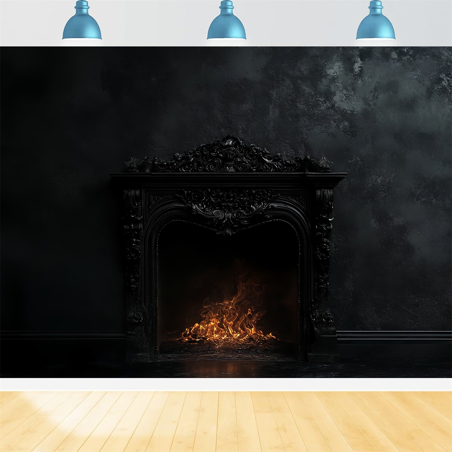 Vintage Studio Backdrop Midnight Flame Mantel Backdrop CSH57-93