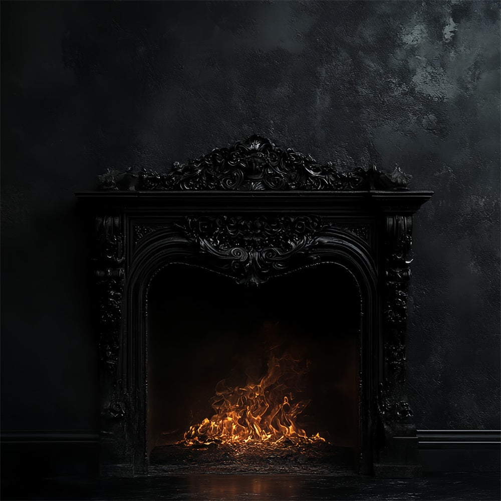 Vintage Studio Backdrop Midnight Flame Mantel Backdrop CSH57-93