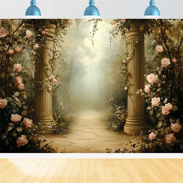 Vintage Photo Backdrop Classical Rose Pathway Backdrop CSH57-97