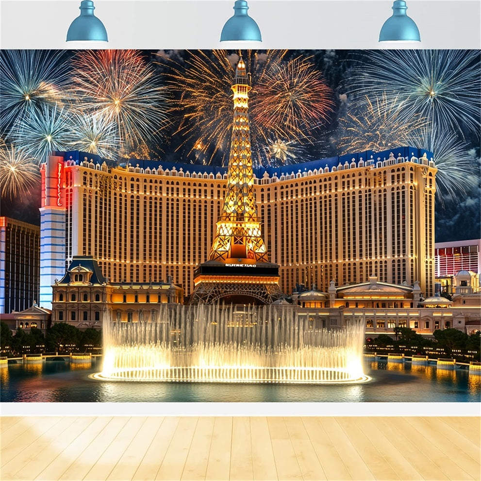 Las Vegas Backdrop Sparkling Fireworks Deluxe Fountain Paris Hotel Vegas Photo backdrop CSH58-10