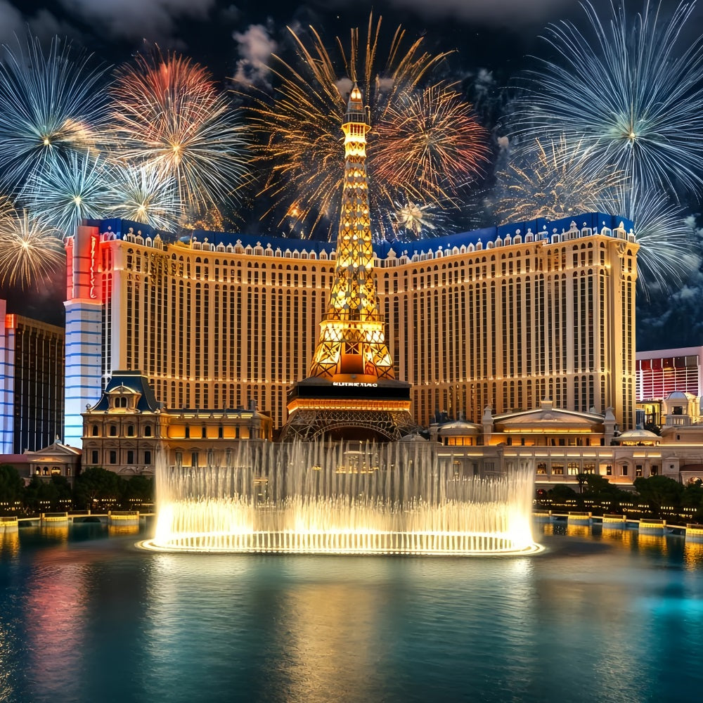 Las Vegas Backdrop Sparkling Fireworks Deluxe Fountain Paris Hotel Vegas Photo backdrop CSH58-10