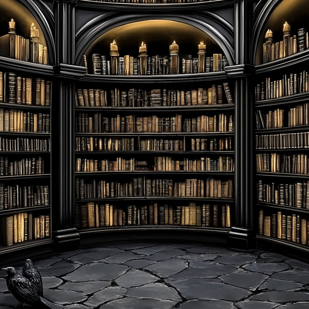 Library Backdrop Dark Arched Gothic Library Back to School Backdrop CSH58-108