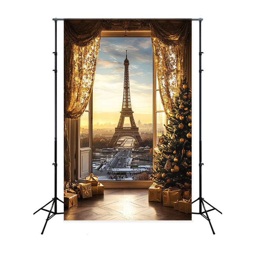 Eiffel Tower Backdrop Golden Hour Paris Christmas Paris Backdrop CSH58-11
