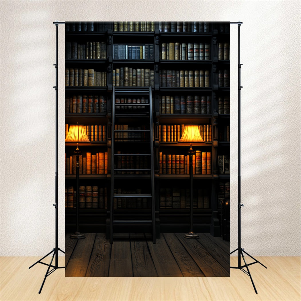Library Backdrop Library Ladder Warm Lights Back to School Photo Backdrop CSH58-111