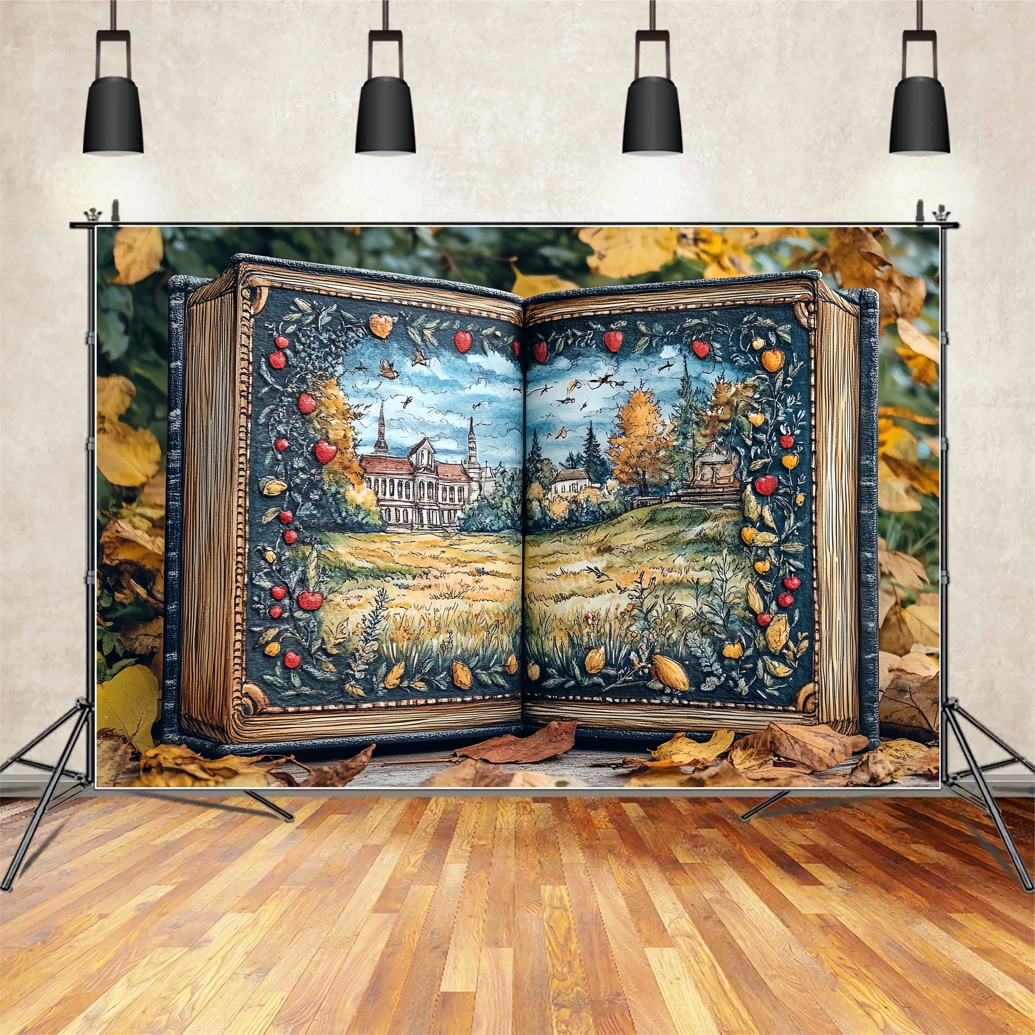 Book Backdrop Autumn Storybook Illustrated Landscape School Photo Backdrop CSH58-114