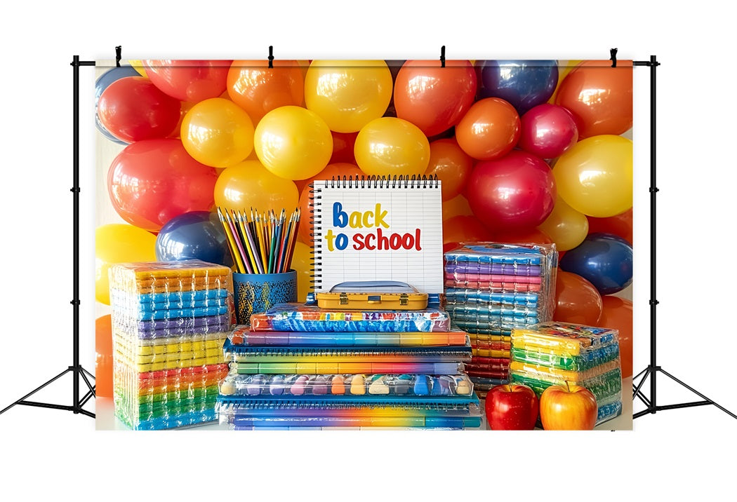 Book Backdrop Rainbow Balloons School Supplies Display School Backdrop CSH58-116