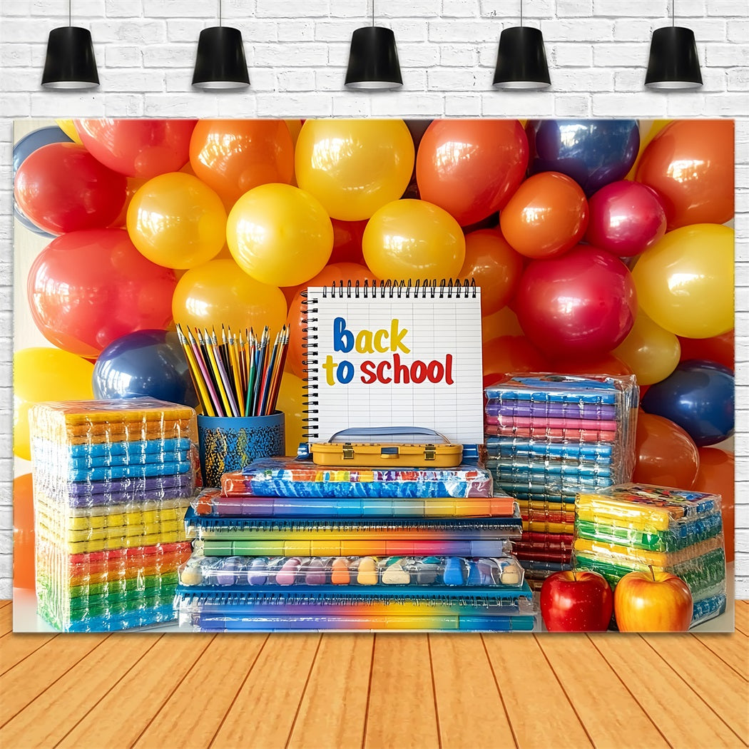 Book Backdrop Rainbow Balloons School Supplies Display School Backdrop CSH58-116