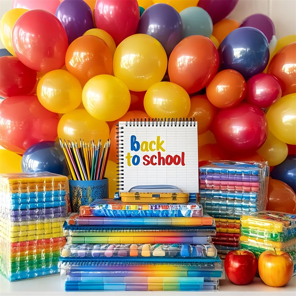 Book Backdrop Rainbow Balloons School Supplies Display School Backdrop CSH58-116