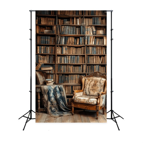 Bookshelf Backdrop Vintage Library Armchair Bookshelf School Photo Backdrops CSH58-119